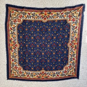 Furla Wool Scarf  45” Square Floral Navy Blue Red Flowers Classic